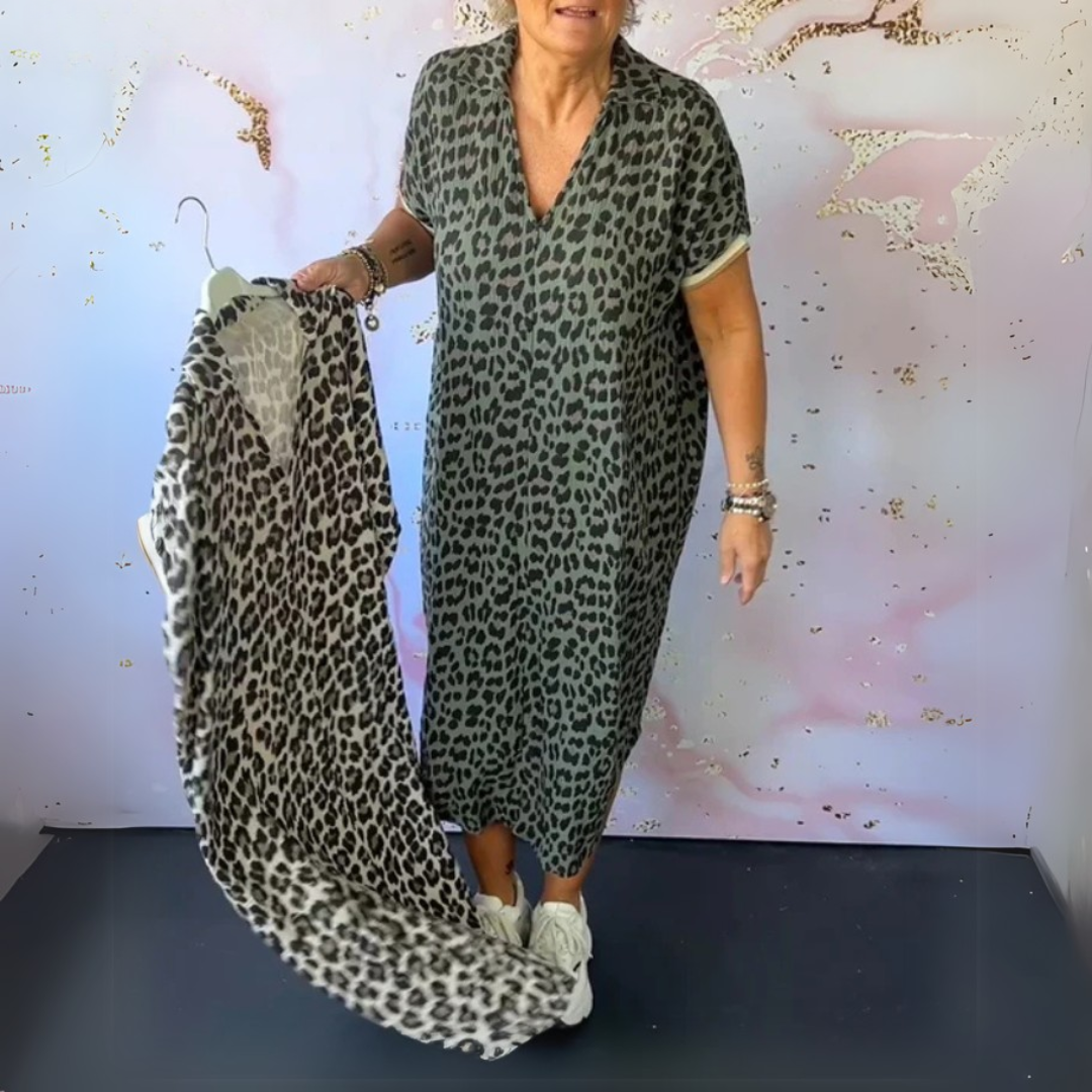 Natalie | Stilinga leopardinė midi suknelė