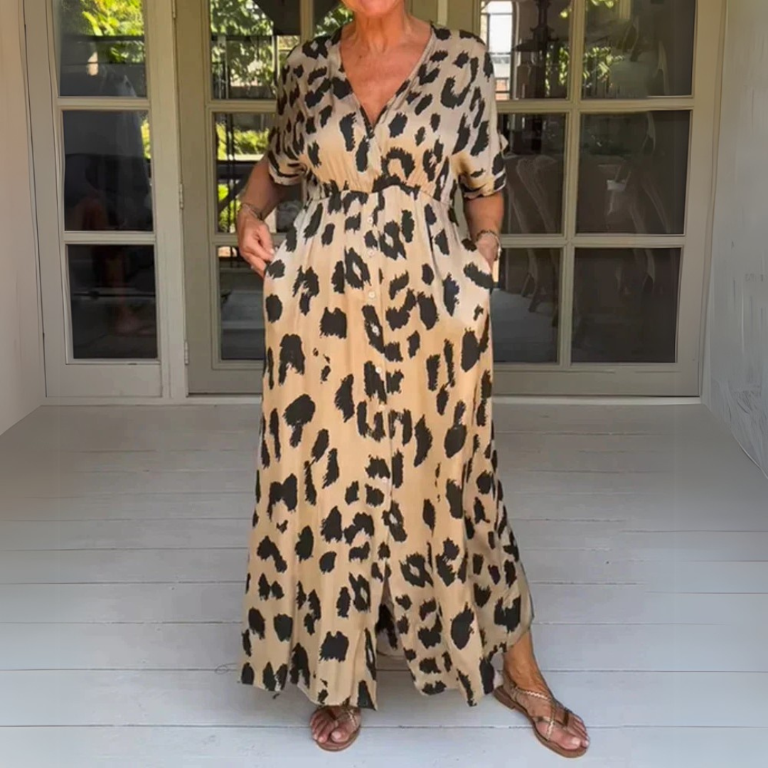 Penelope | Elegantiška leopardinė maxi suknelė