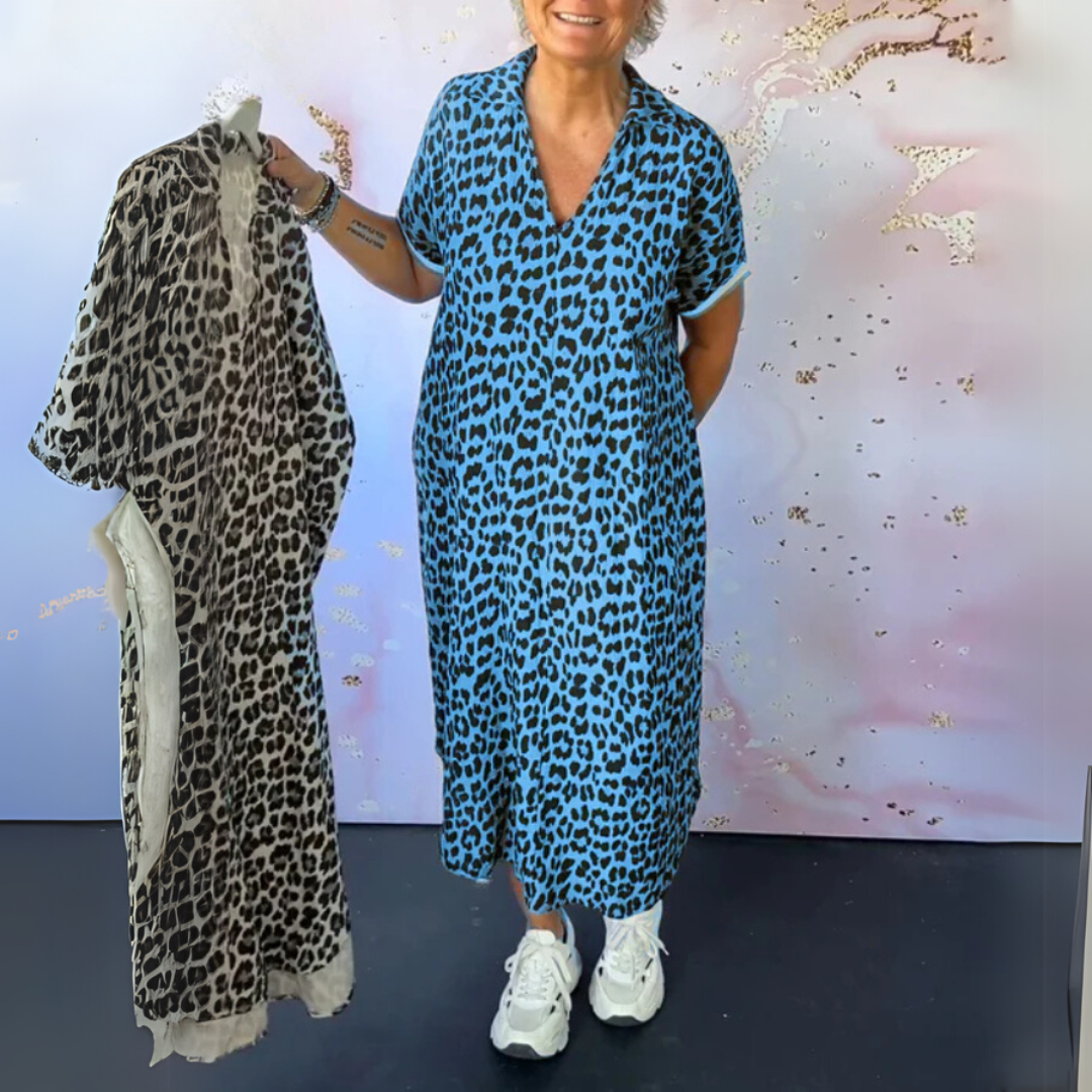 Natalie | Stilinga leopardinė midi suknelė