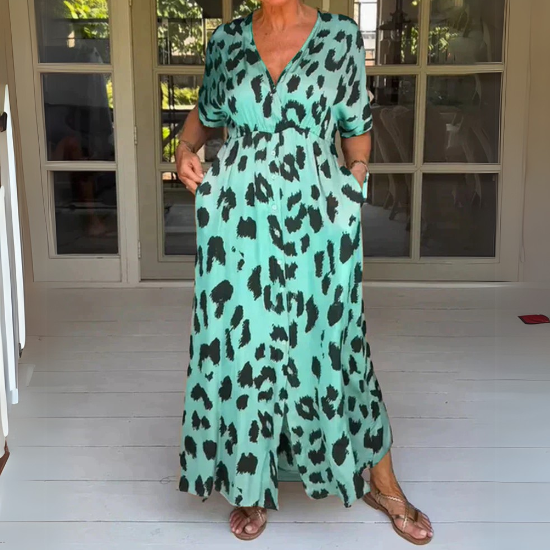 Penelope | Elegantiška leopardinė maxi suknelė