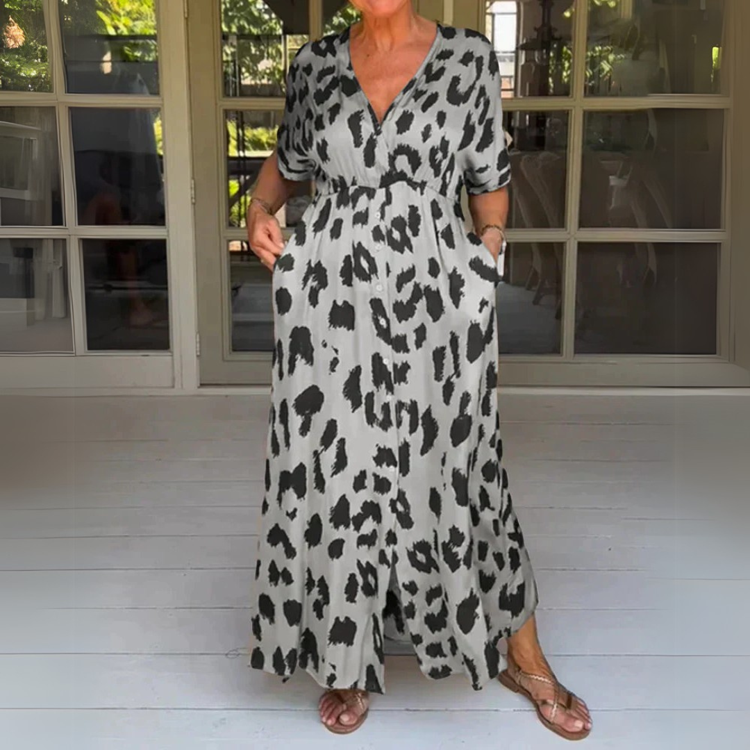 Penelope | Elegantiška leopardinė maxi suknelė