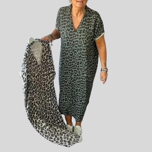 Natalie | Stilinga leopardinė midi suknelė